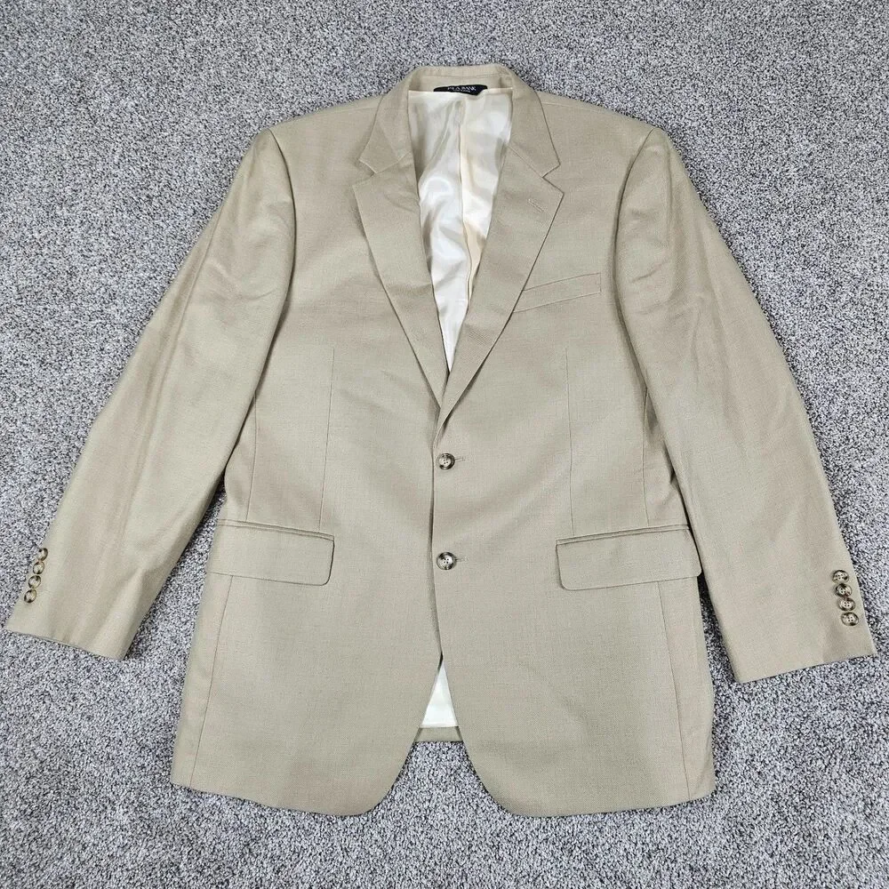 Jos A Bank Blazer Sport Coat Mens 44L Beige Wool Silk Blend Two Button Notch
